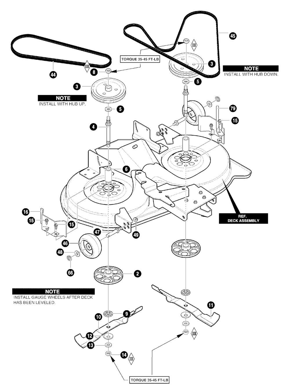 Blades And Belts Diagram and Parts List for 40379X68A 2001 Briggs and Stratton Lawn Tractor